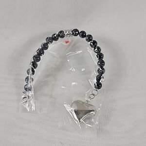 Black Beaded Bracelet with Heart Charm
